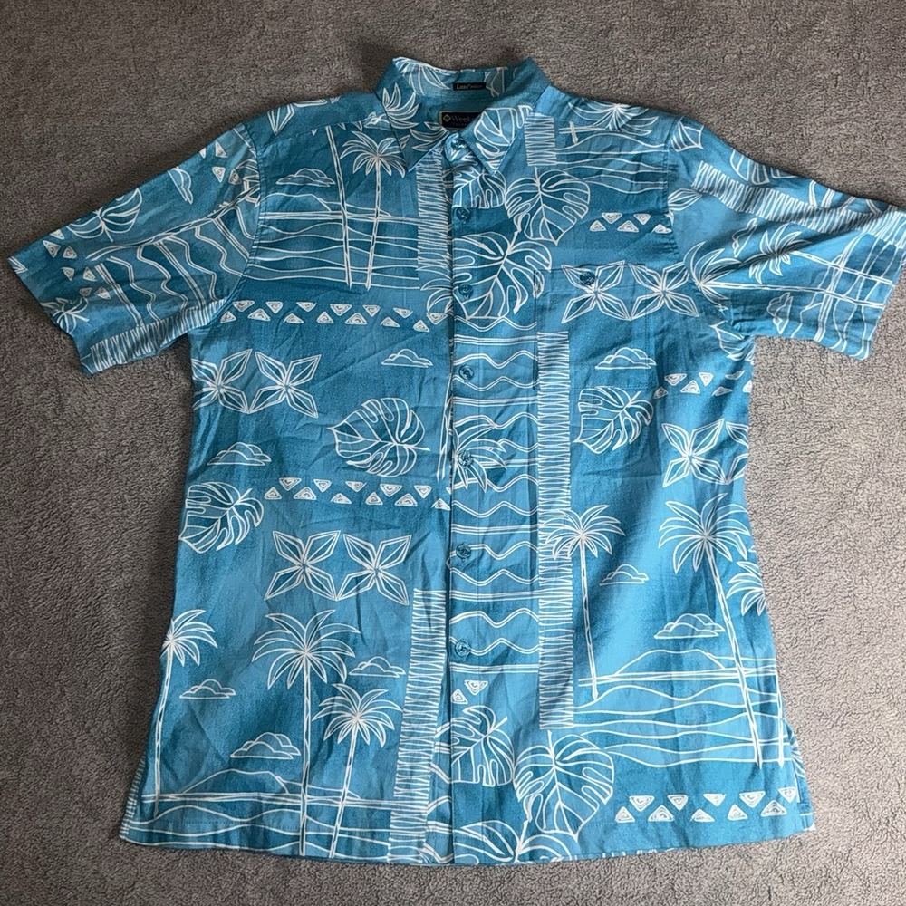 Weekender Luau Edition Hawaiian Shirt Cotton Blend Button Up Short Sleeve L Palm